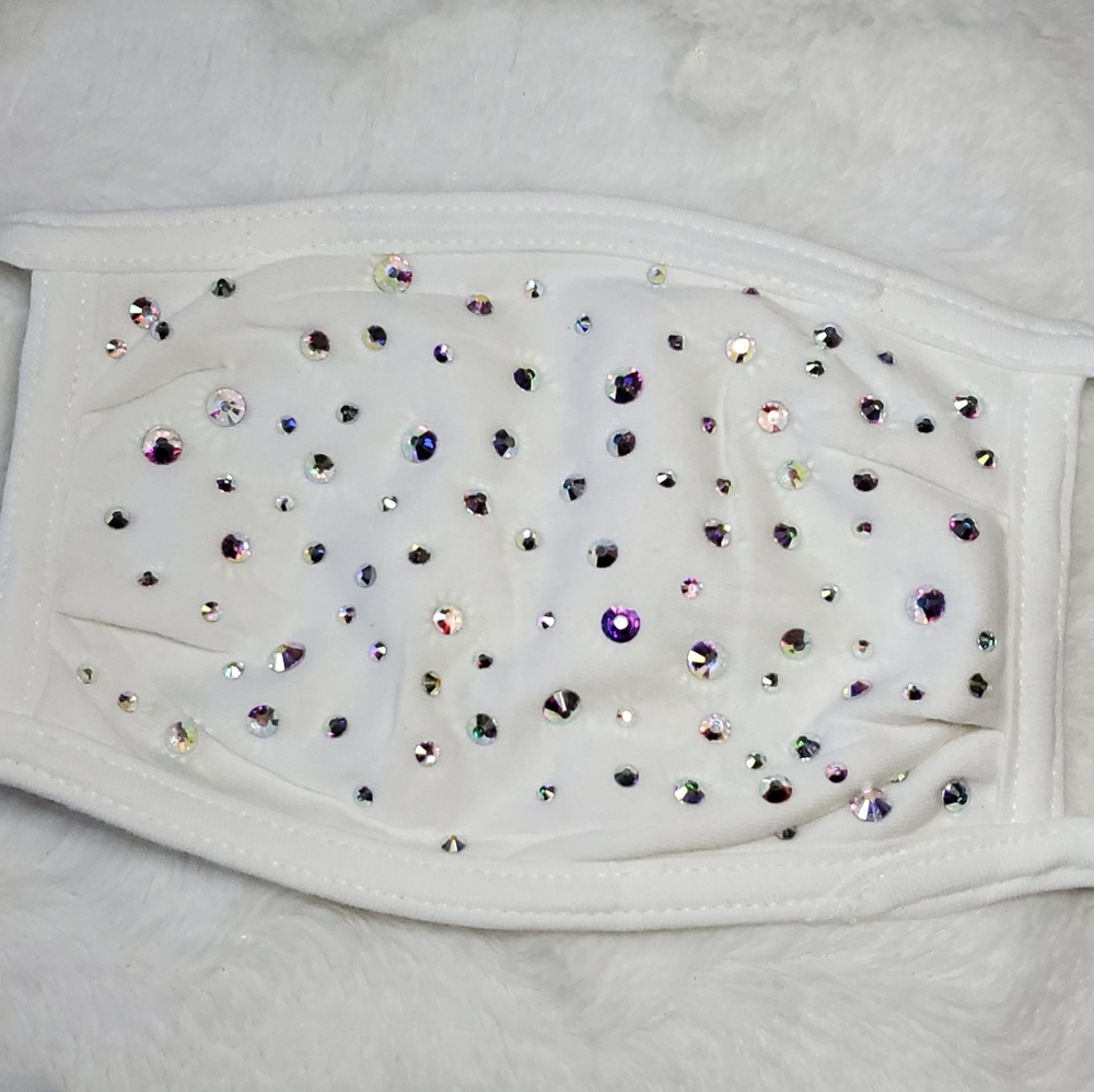 White bedazzled blinged white mask cotton